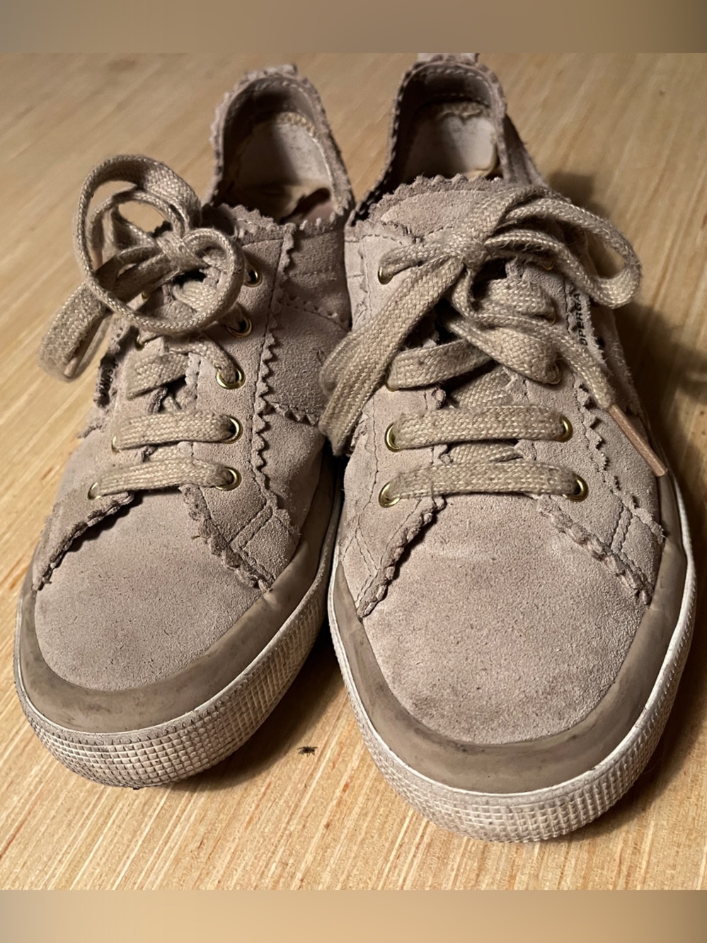 Superga Suede Leather Taupe Lace-Up Sneaker - US Women size 5/EU 35